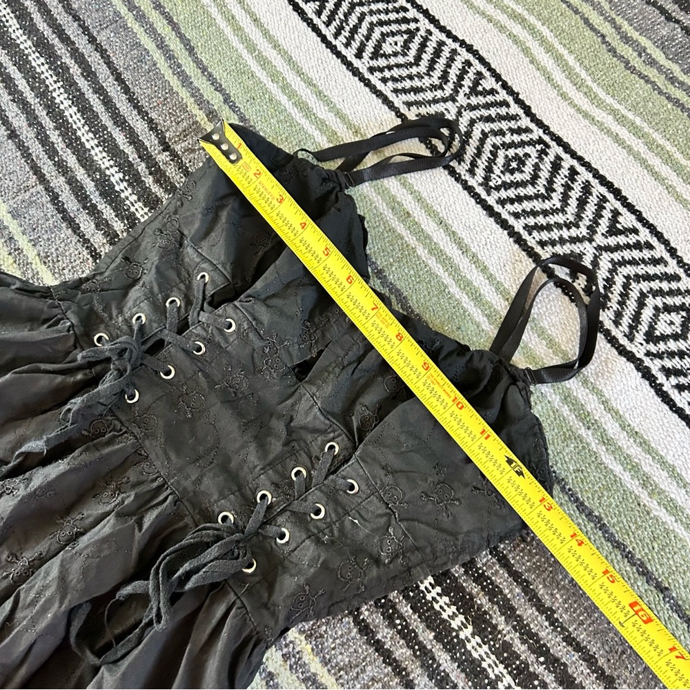 Royal Bones by Daang black cotton eyelet skull embroidered lace up mini dress - Picture 3 of 9